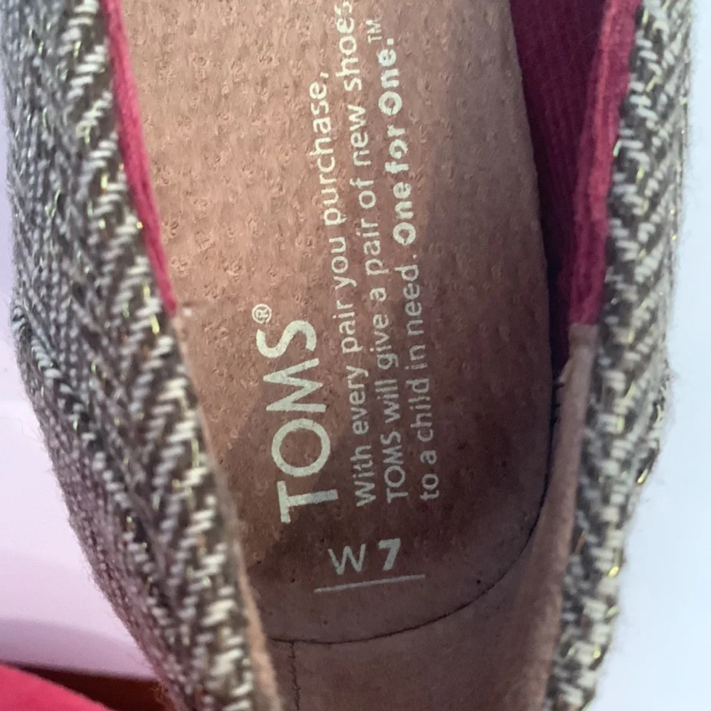 Toms Calypso Brown Metallic Tweed Wedge Size 7